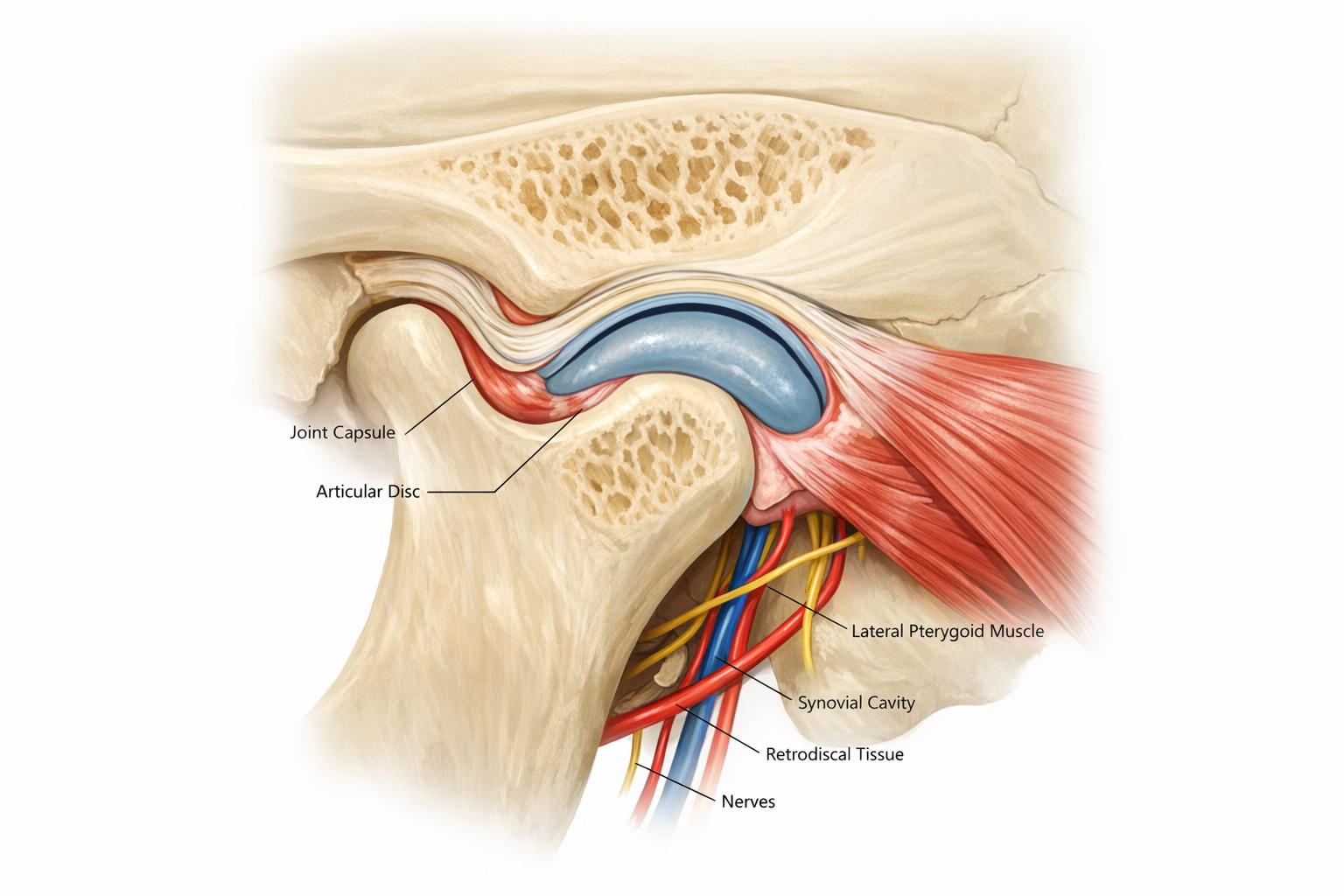Schemat anatomiczny stawu skroniowo-żuchwowego